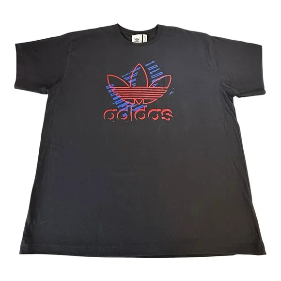 adidas Og Sketch Trefo Crew Neck Short Sleeve T-Shirt Mens Black Casual Tops 2XL - Picture 1 of 12